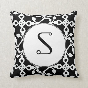 Modern Art Deco Monogram Black And White Throw Pillow