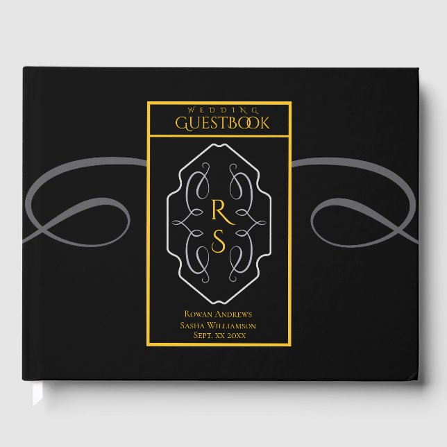 Modern Art Deco Monogram Wedding Guest Book (Front)