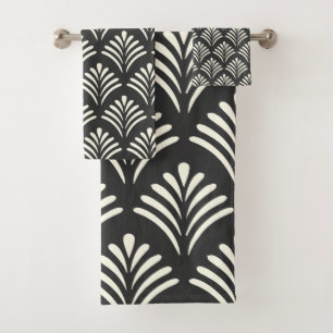 Modern Art Deco Motif Pattern Black and White  Bath Towel Set