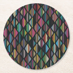 Modern Art Deco Multicolor Round Paper Coaster
