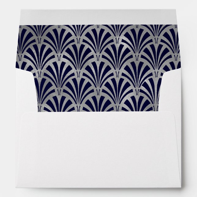 Modern Art Deco | Navy and Faux Silver Wedding Envelopes (Back (Bottom))