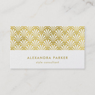 Modern Art Deco Pattern   Faux Gold on White Business Card