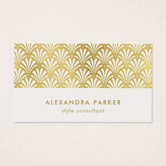 Modern Art Deco Pattern | Faux Gold on White Business Card