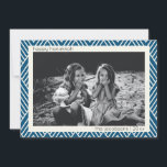 Modern Art Deco Pattern in Blue Hanukkah Photo Holiday Card<br><div class="desc">Trendy,  modern,  and simple art deco lines pattern in blue and white for Hanukkah,  personalized with your name and photo.</div>