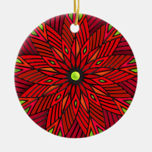 Modern Art Deco Poinsettia - Round (Personalized) Ceramic Ornament