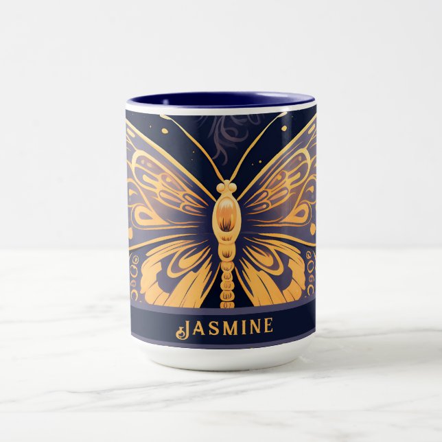 Modern Art Deco Purple Blue Gold Butterfly Mug (Center)