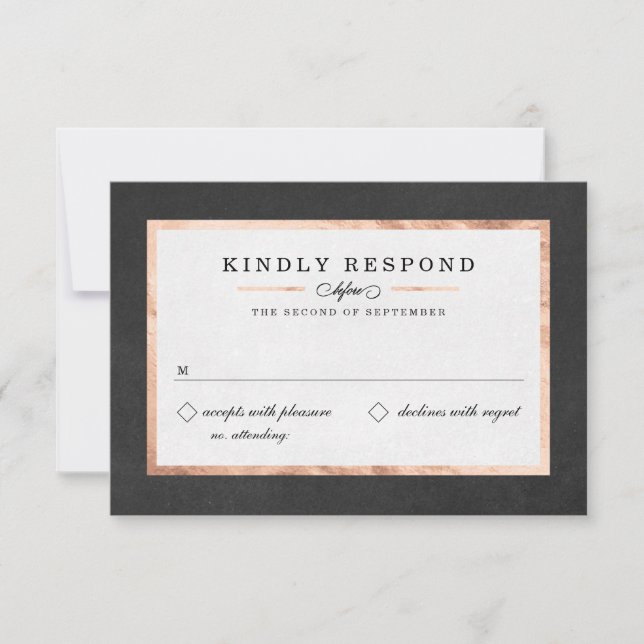 Modern Art Deco Rose Gold & Black RSVP Cards (Front)