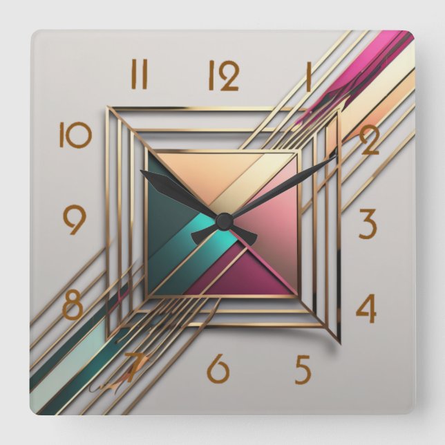 Modern Art Deco Square Wall Clock (Front)