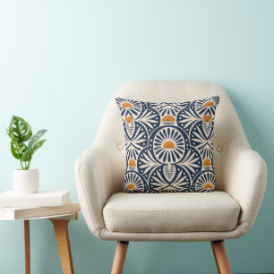 Modern Art deco sunset and leaves pattern Throw Pillow