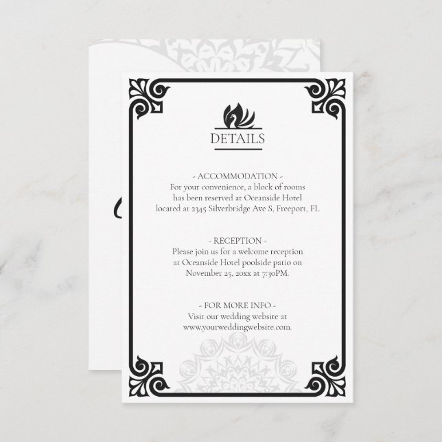Modern Art Deco Swan Black and White Details Enclosure Card (Front/Back)