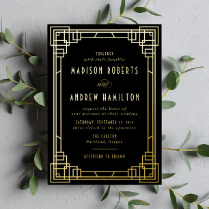 Modern Art Deco Wedding Black and Gold