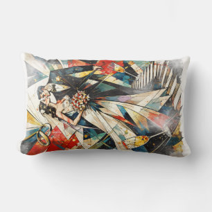 Modern Art Deco Wedding Couple Illustration Lumbar Pillow