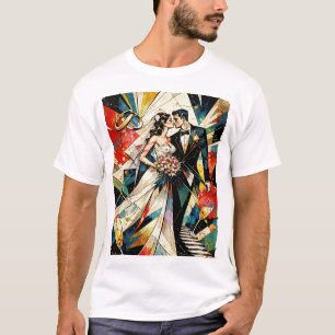 Modern Art Deco Wedding Couple Illustration T-Shirt