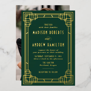Modern Art Deco Wedding Green and Gold