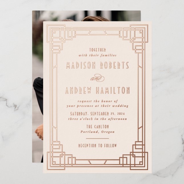 Modern Art Deco Wedding Ivory and Rose Gold (Front/Back)