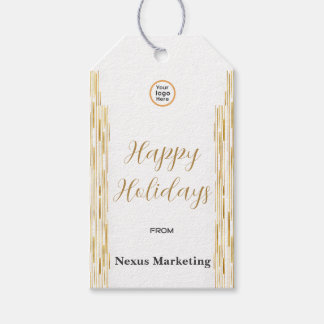 Modern Art Deco White Gold Corporate Holiday Gift Tags