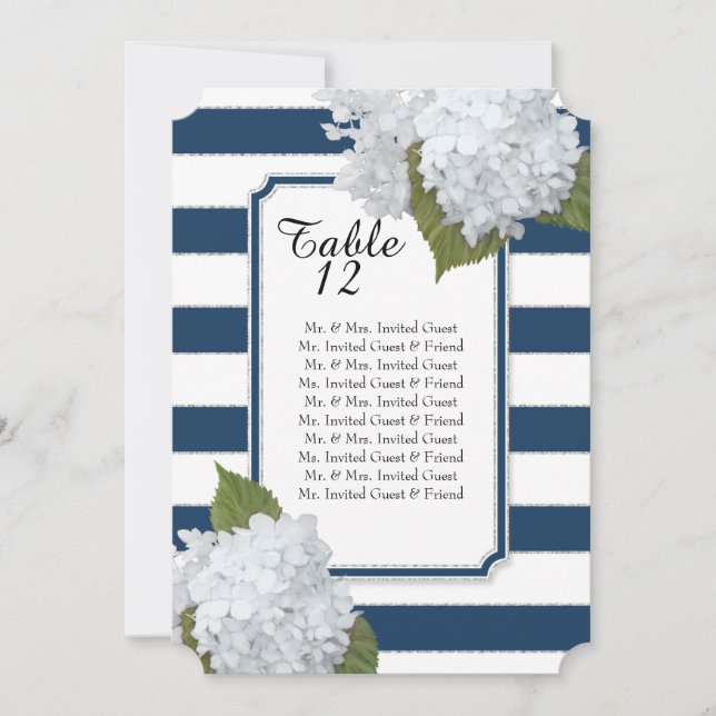 Modern Art Deco White Hydrangeas Table Seating Invitation (Front)