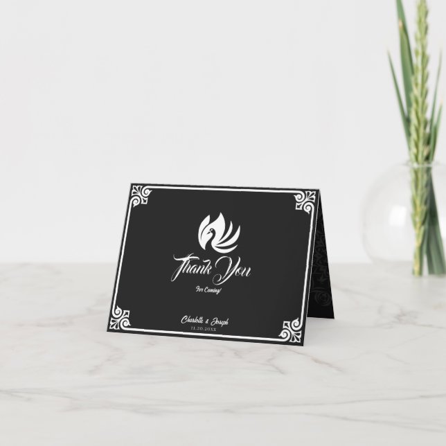 Modern Art Deco White Swan Wedding Folded Thank You Card (Front)