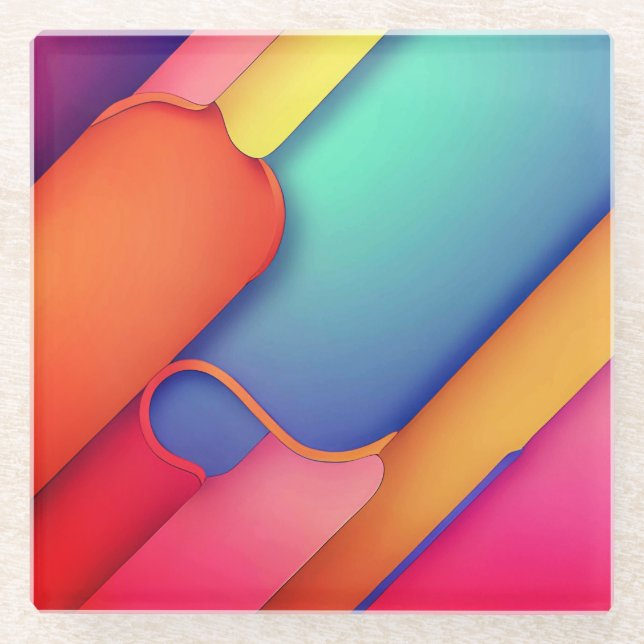 Modern Art Design Folds of Color Glass Coaster (Front)