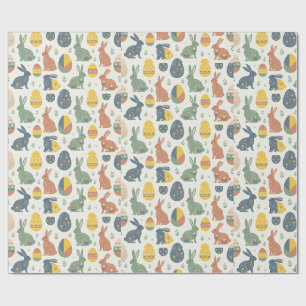 Modern Art Easter Bunny & Floral Egg Pattern Wrap Wrapping Paper