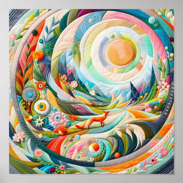 Modern Art Embroidered Look Spring Landscape  Poster (Front)