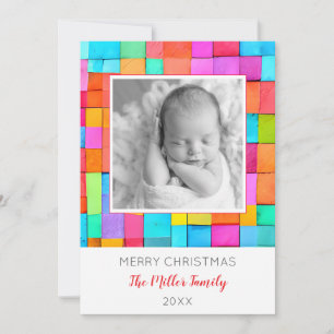 Modern Art Family PHOTO Colourful Holiday Card