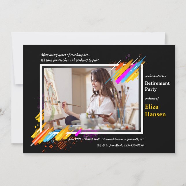 Modern Art Frame Photo Retirement Invitation (Front)