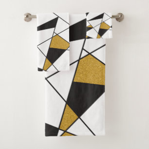 Modern Art Geometry -black and white with gold- Bath Towel Set