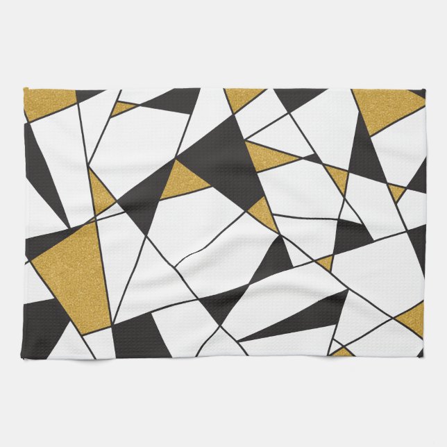 Modern Art Geometry -black and white with gold- Kitchen Towel (Horizontal)