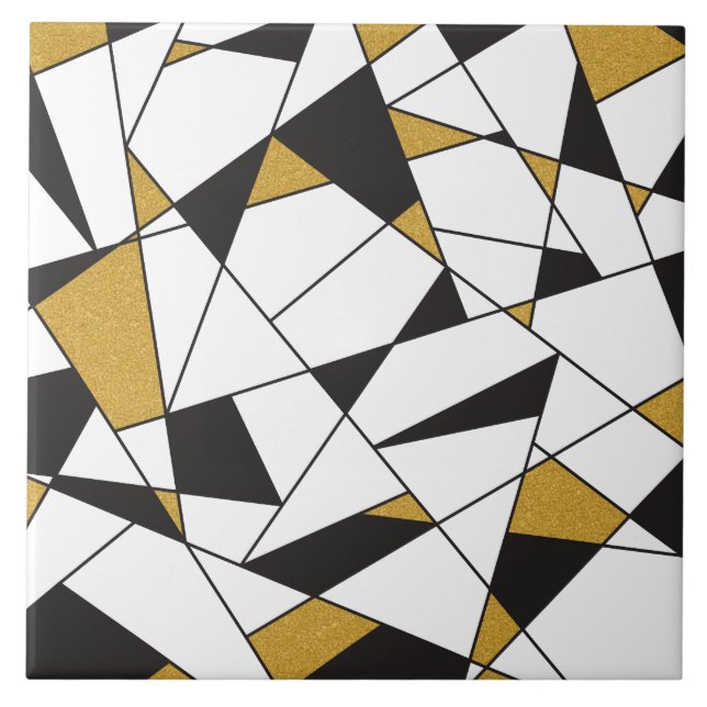 Modern Art Geometry -black and white with gold- Tile (Front)