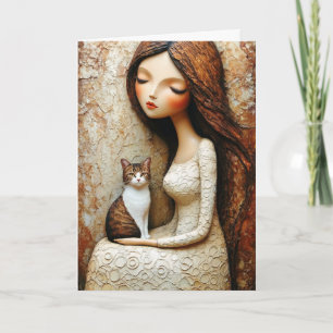 Modern Art Girl Cat Abstract Portrait Greeting Card