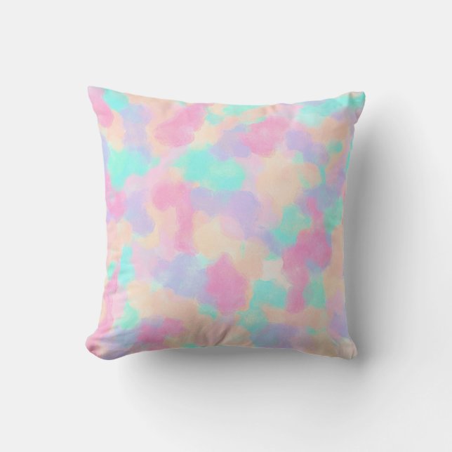 Modern Art Girly Pink Purple Paint Splotches Outdoor Pillow (Front)