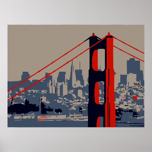 Modern art: Golden Gate Bridge and skyline Poster (Front)