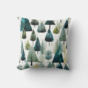 Modern Art Green Rustic Winter Christmas Trees Throw Pillow