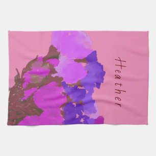 Modern Art Happy Colourful Flowers +Custom Name Kitchen Towel