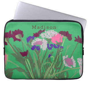Modern Art Happy Colourful Wildflowers +Custom Nam Laptop Sleeve