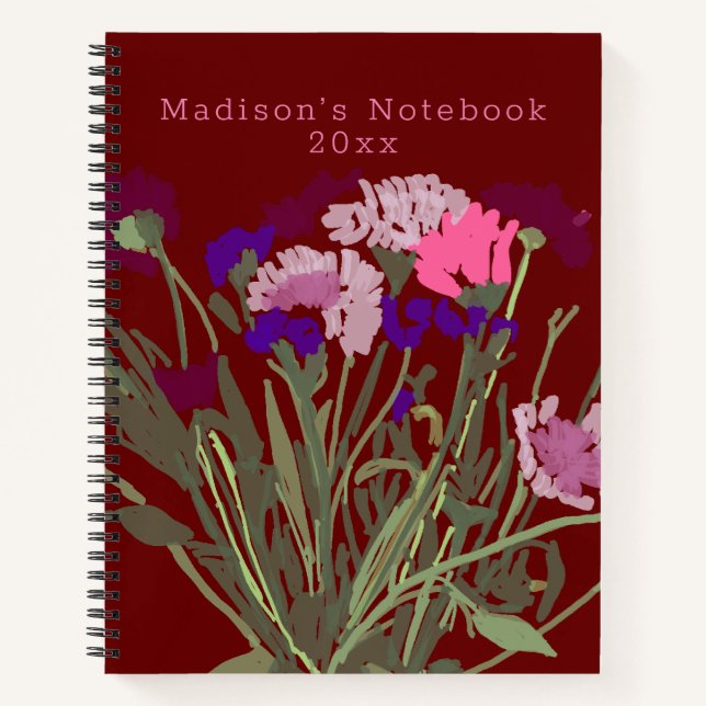 Modern Art Happy Colourful Wildflowers +Custom Nam Notebook (Front)