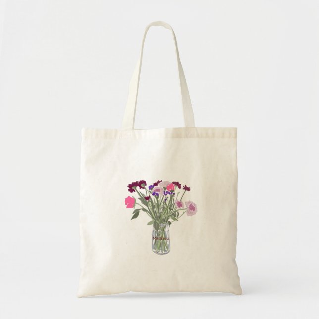 Modern Art Happy Colourful Wildflowers +Custom Nam Tote Bag (Front)