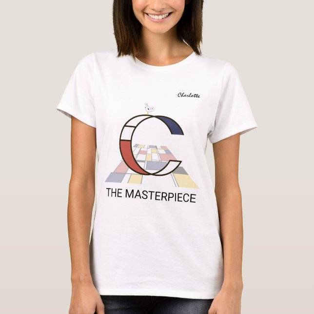Modern Art Monogram And Cute Bird - Letter "C" T-Shirt (Front)