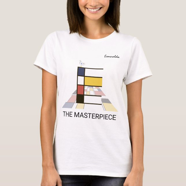 Modern Art Monogram And Cute Bird - Letter "E" T-Shirt (Front)