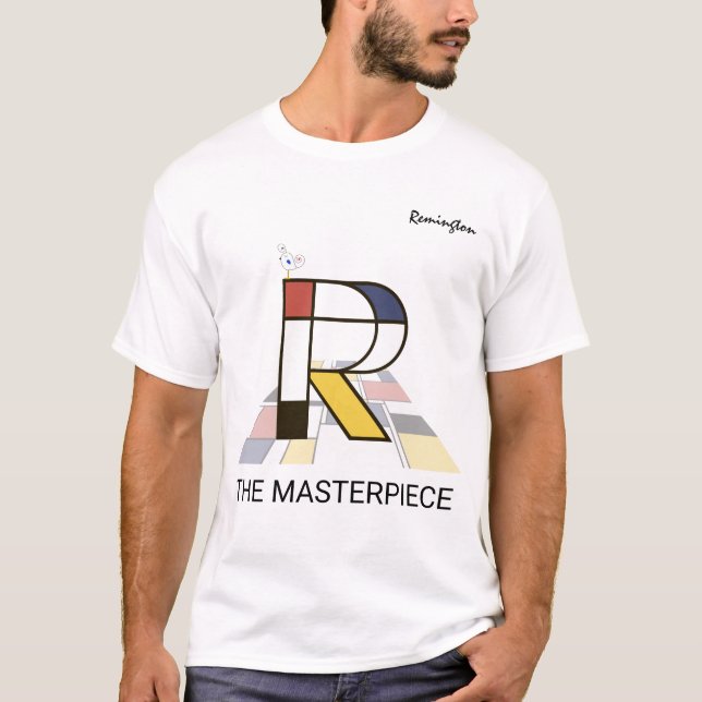 Modern Art Monogram And Cute Bird - Letter "R" T-Shirt (Front)