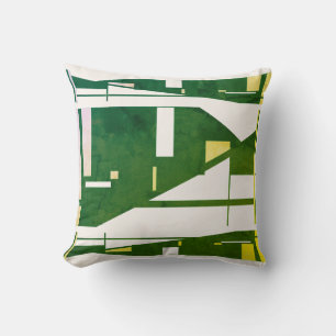 Modern Art Mosaic Design in Green Yellow Off-White Throw Pillow