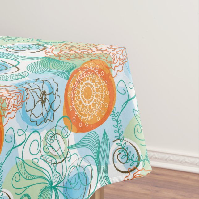 Modern Art Of Orange And Teal Tablecloth (In Situ)