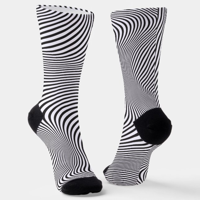 Modern Art Op-Art MCM Black White Zebra Stripes Socks (Angled)