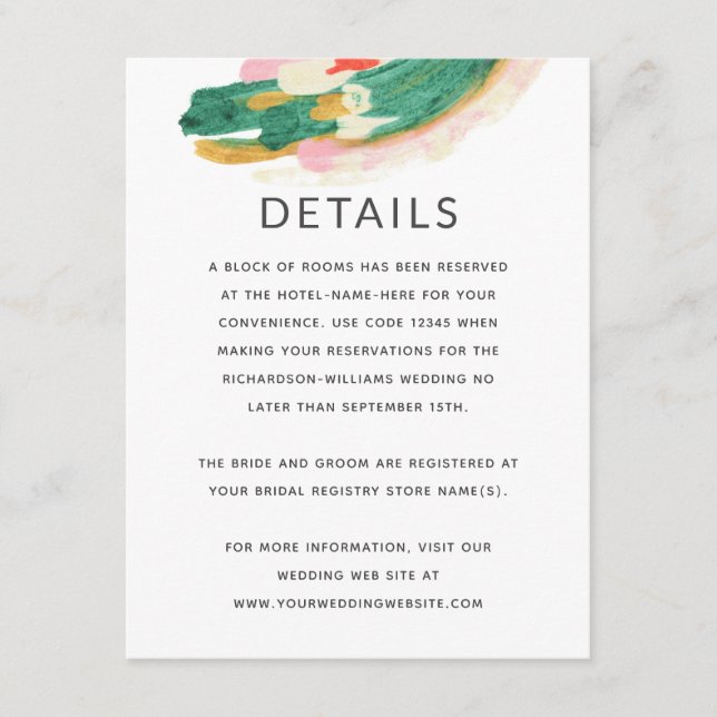 Modern Art Painted Abstract Wedding Info - Details Enclosure Card (Front)