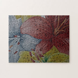 modern art painting of colourful lily flowers jigsaw puzzle