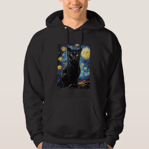 Modern Art Painting Van Gogh Starry Night Cat Blac Hoodie