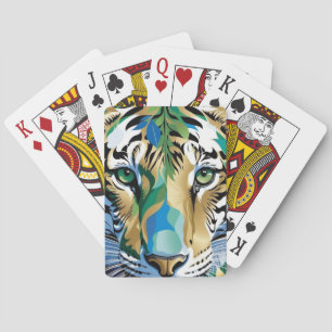 Modern Art Picture Green Eyes Animal Face Tiger Playing Cards