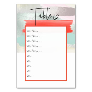 Modern Art Seafoam Coral Table Nos. pin to board Table Number