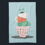 Modern Art Stacked Cups and Plant Kitchen Towel<br><div class="desc">Modern art of stacked cups with a cup used as a plant pot.</div>